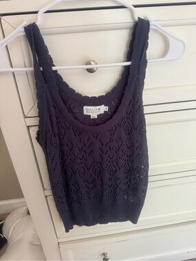 Molly Bracken Navy Knit Openwork Camisole